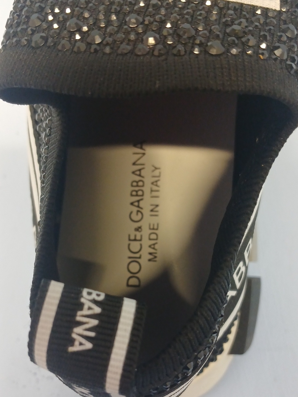 Dolce & Gabbana Black & White Crystal Logo Slip-On Sneakers Euro 41 US 10-10.5 - Picture 7 of 15